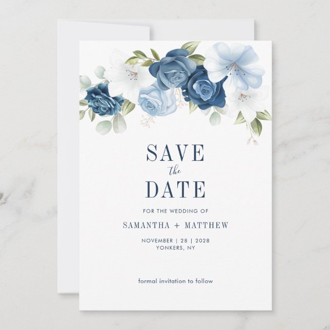 Aquarellblauer Botanischer Eukalyptus Save The Date (Vorderseite)