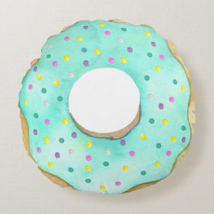 Aquarellblauer Donut Sprinkles Niedliche Doughnut Rundes Kissen
