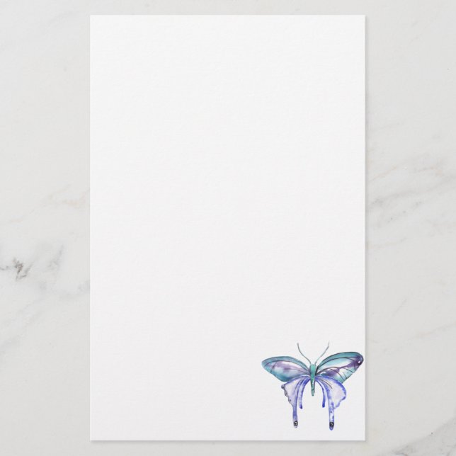 Aquarellblauer lila Schmetterling Briefpapier (Vorderseite)