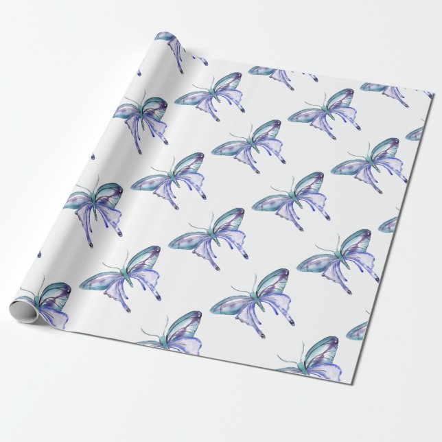 Aquarellblauer lila Schmetterling Geschenkpapier (Ungerollt)