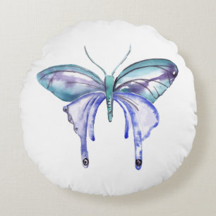 Aquarellblauer lila Schmetterling Rundes Kissen