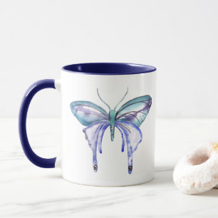 Aquarellblauer lila Schmetterling Tasse