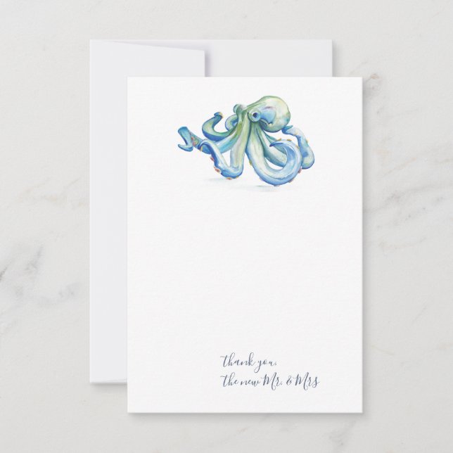 Aquarellblauer Oktopus Danke Stationery Mitteilungskarte (Vorderseite)