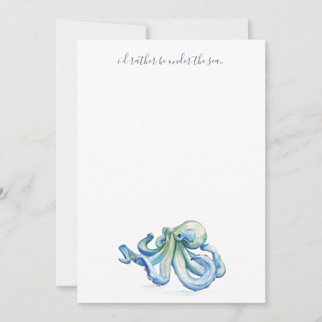 Aquarellblauer Oktopus Vielen Dank Personalisiert Mitteilungskarte (Vorderseite)