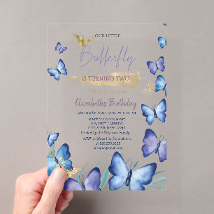 Aquarellblauer Schmetterling Regenbogen Geburtstag Acryleinladungen