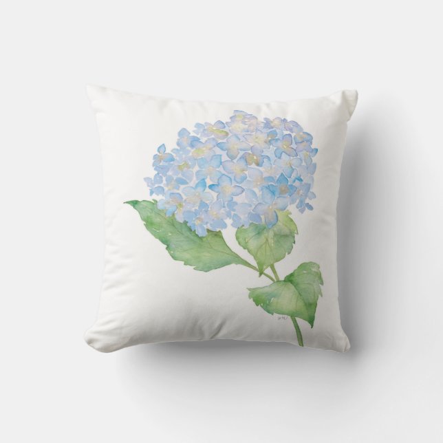 Aquarellblaues Hydrangea-Wurfs-Kissen Kissen (Vorderseite)