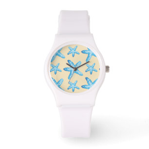 Aquarellblaues Starfish-Muster Armbanduhr