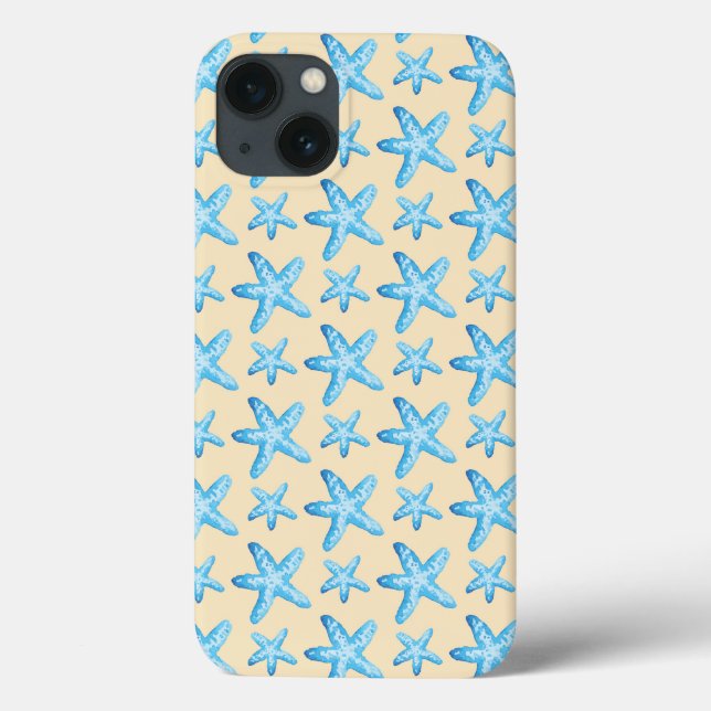 Aquarellblaues Starfish-Muster Case-Mate iPhone Hülle (Rückseite)