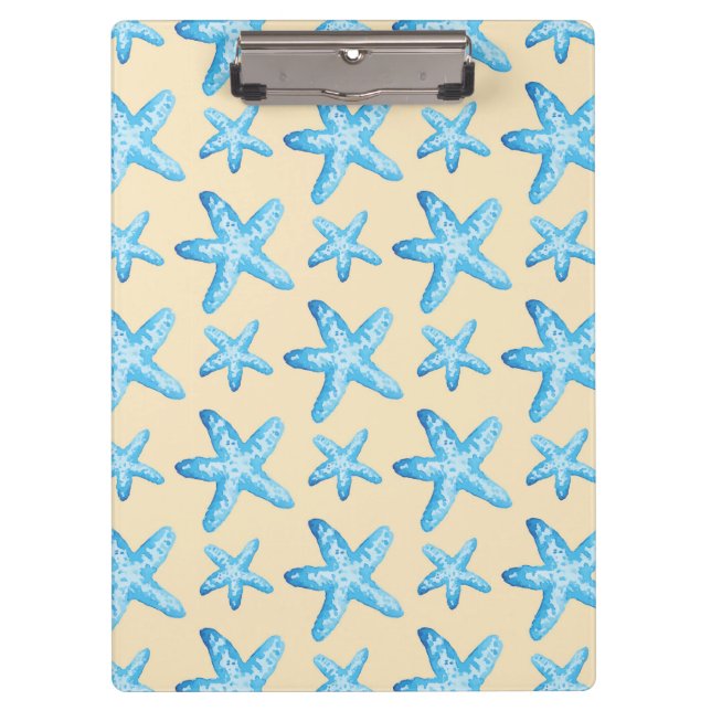 Aquarellblaues Starfish-Muster Klemmbrett (Vorderseite)