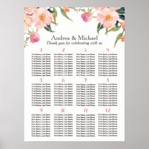 Aquarellblume 12 Tische Hochzeitskarte Poster