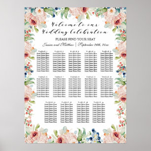 Aquarellblume 14 Tische Hochzeitssitze Poster