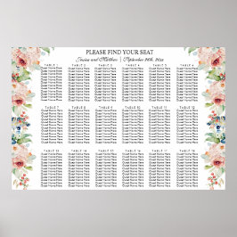 Aquarellblume 18 Tische Hochzeitssitze Poster