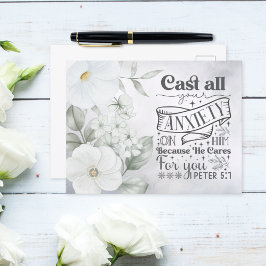 Aquarellblume | 1 Peter 5:7 Bibelverse Postkarte