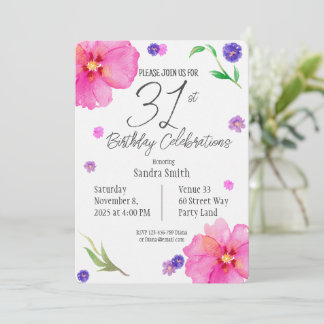 Aquarellblume 31. Geburtstag Einladung