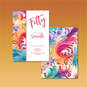 Aquarellblume 50. Geburtstag Einladung