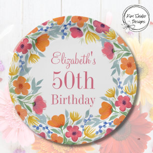 Aquarellblume 50. Geburtstag Pappteller