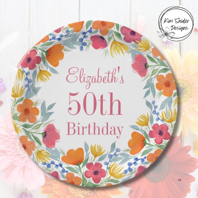 Aquarellblume 50. Geburtstag Pappteller (Von Creator hochgeladen)