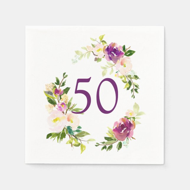 Aquarellblume 50. Geburtstag Serviette (Vorderseite)