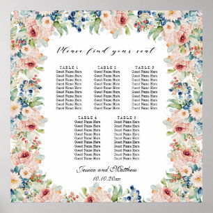 Aquarellblume 5 Tische Hochzeitssitze Poster