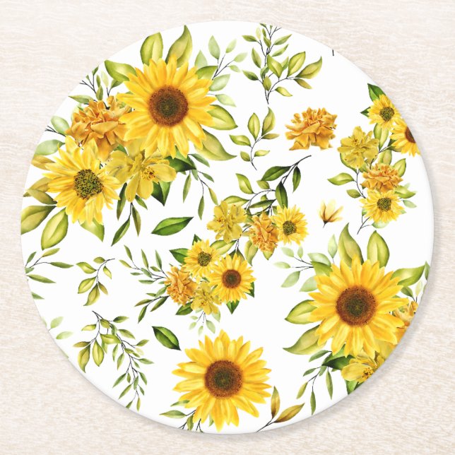 Aquarellblume 8 runder pappuntersetzer (Vorderseite)