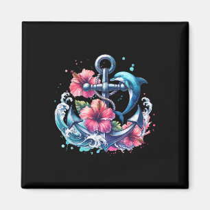 Aquarellblume Anker Dolphin Nautic Sea Anim Magnet