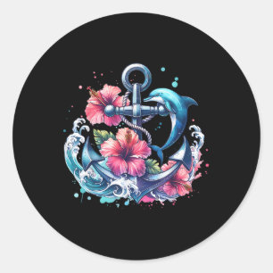 Aquarellblume Anker Dolphin Nautic Sea Anim Runder Aufkleber
