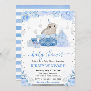 Aquarellblume Arktis Siegel Babydusche Einladung