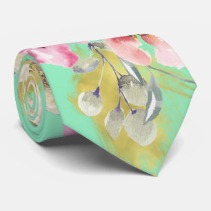 Aquarellblume auf Neo Mint Krawatte