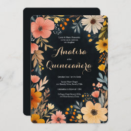 Aquarellblume aus dunklem Quinceñera CUSTOM Einladung