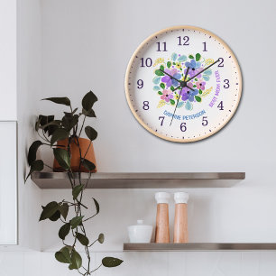 Aquarellblume Beste Mama je, individuelle Wand Uhr