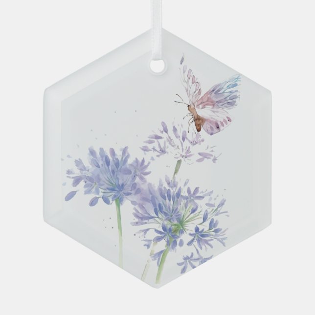 Aquarellblume Blauer Garten Blume Ornament Aus Glas (Vorderseite)