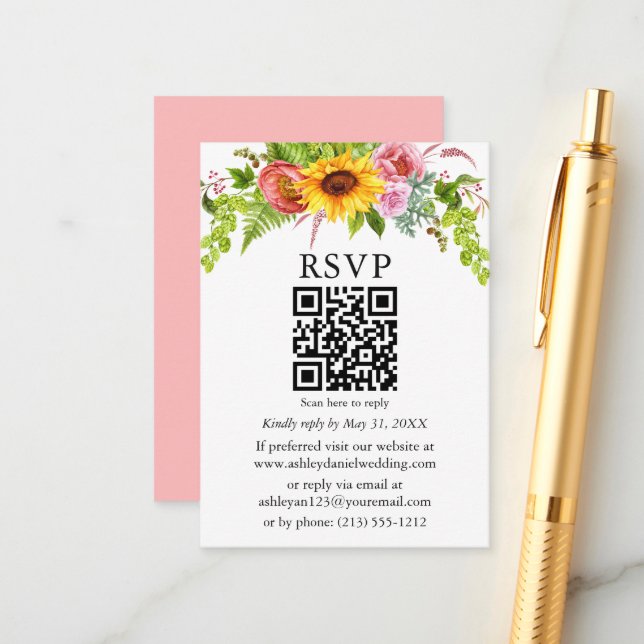 Aquarellblume Blumenzwiebelblume QR UAWG Pink Begleitkarte (Vorderseite/Rückseite Beispiel)