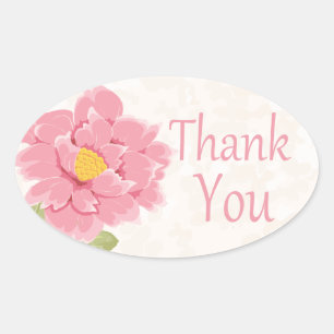 Aquarellblume Danke Pink Peony Blume Ovaler Aufkleber