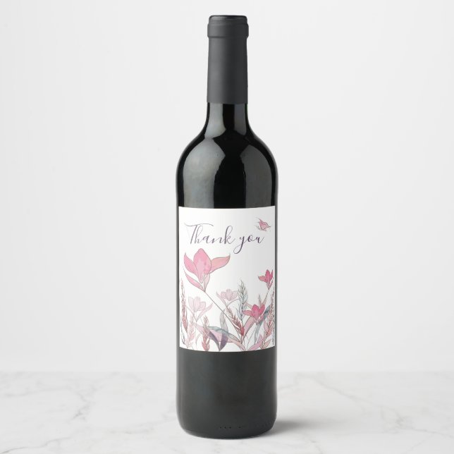 Aquarellblume Danke Weinlabel - Elegant Weinetikett (Vorderseite)