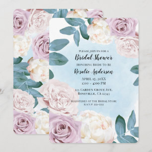 Aquarellblume Dusty Rose Elfenbeinblauer Bridal Einladung
