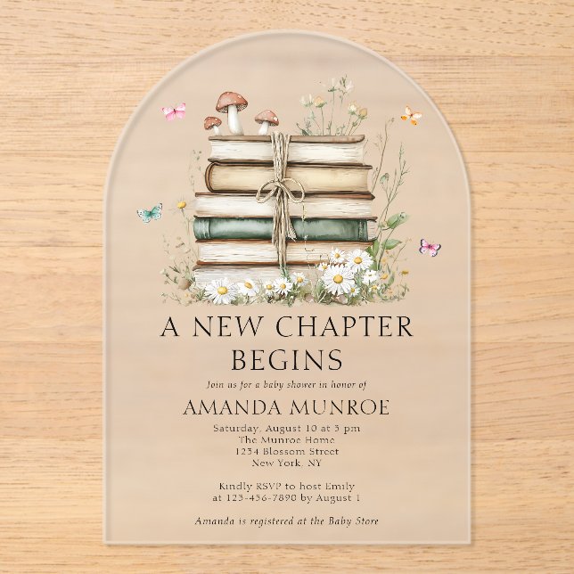 Aquarellblume Ein neues Kapitel Kinderdusche Acryleinladungen (Vorderseite)