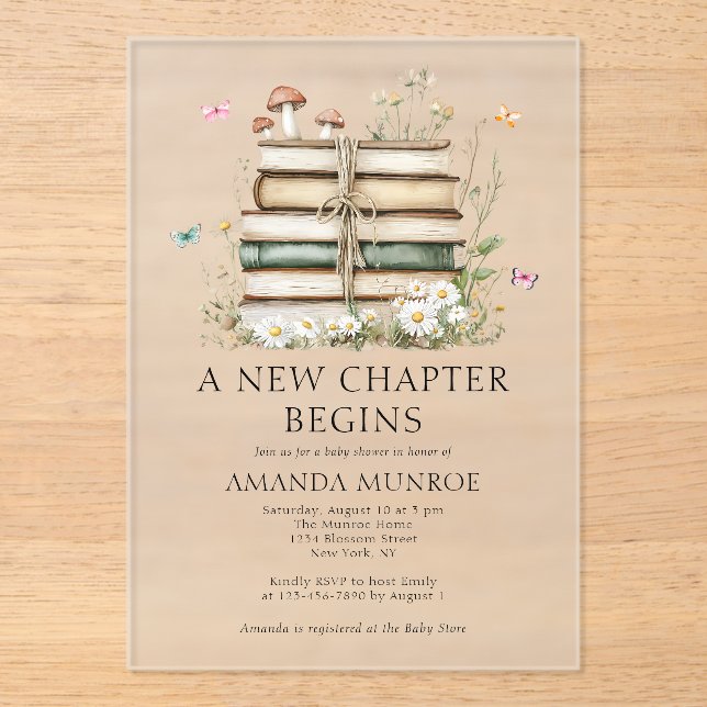 Aquarellblume Ein neues Kapitel Kinderdusche Acryleinladungen (Vorderseite)