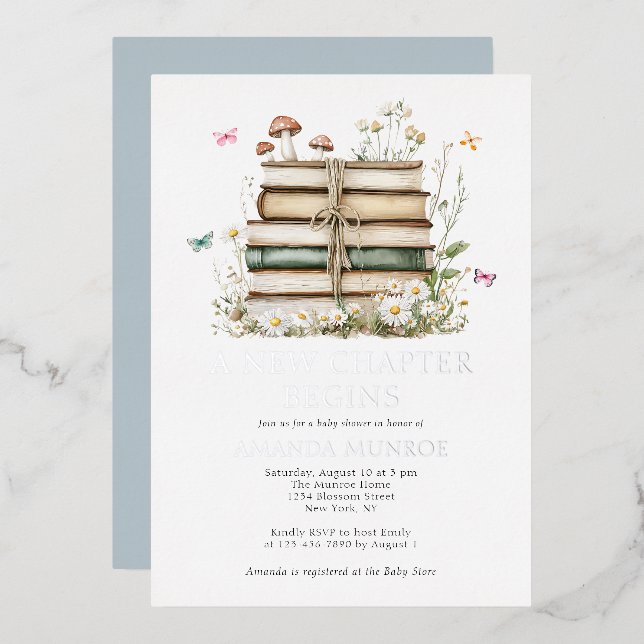 Aquarellblume Ein neues Kapitel Kinderdusche Folieneinladung (Vorderseite/Rückseite)