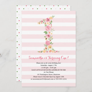 Aquarellblume Eins Geburtstag Einladung