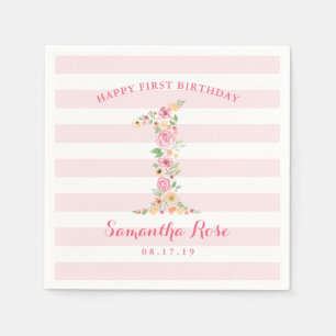 Aquarellblume Eins Geburtstag Serviette