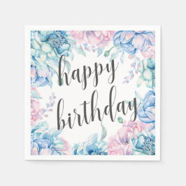 Aquarellblume Elegantes Bauernhaus Happy Birthday Serviette