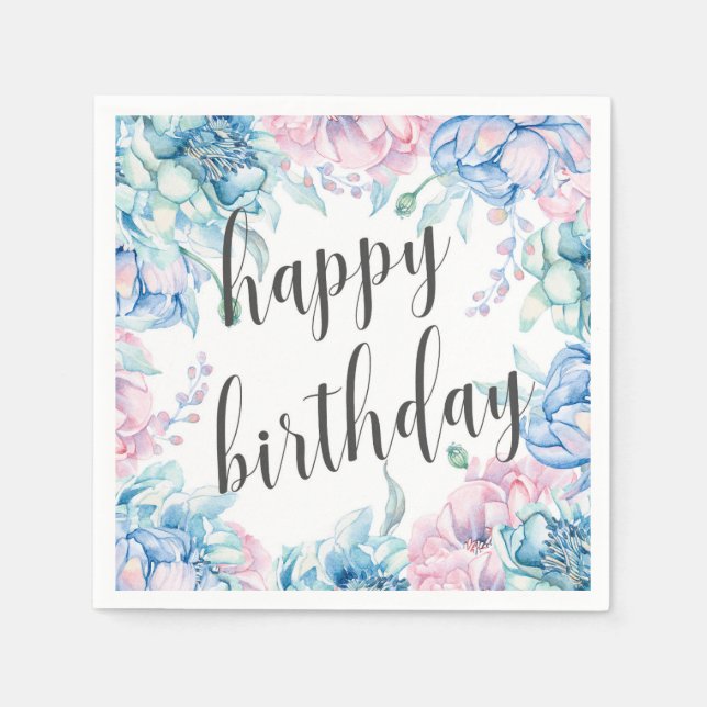 Aquarellblume Elegantes Bauernhaus Happy Birthday Serviette (Vorderseite)