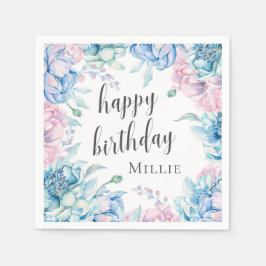 Aquarellblume Elegantes Bauernhaus Happy Birthday Serviette