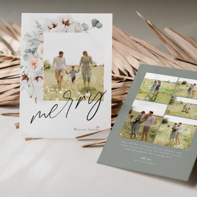 Aquarellblume Frohe Weihnachtsfotokarte Feiertagskarte (Von Creator hochgeladen)