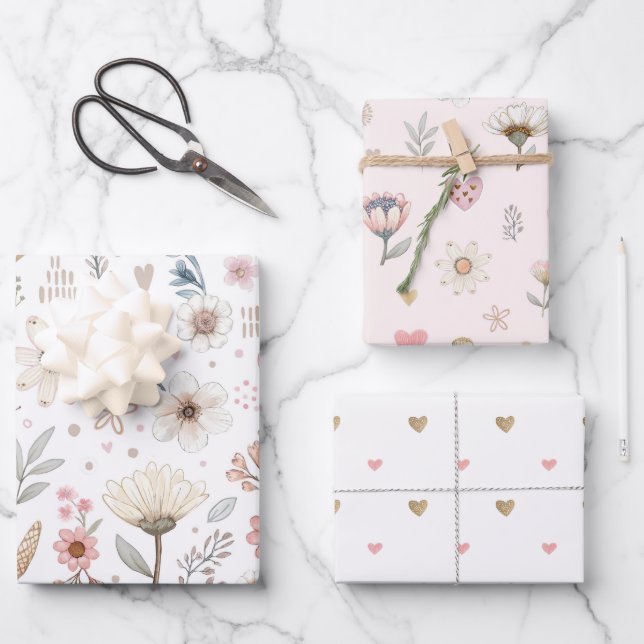 Aquarellblume Geschenkpapier Set (Vorderseite)