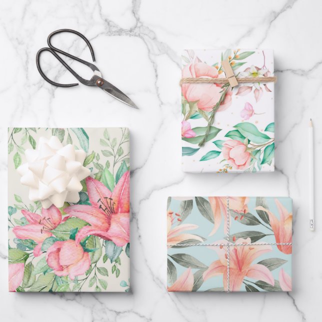 Aquarellblume Geschenkpapier Set (Vorderseite)