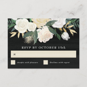 Aquarellblume + Gold Akzente RSVP-Karte - dunkel Einladung
