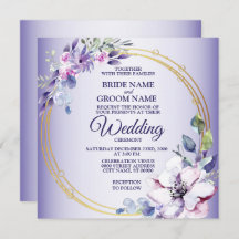 Aquarellblume Goldene geometrische Lila Hochzeit