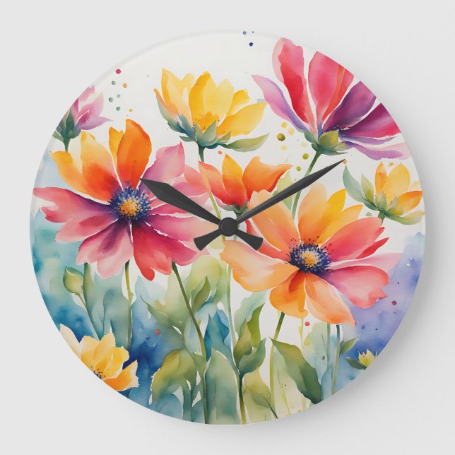Aquarellblume Große Wanduhr (Vorderseite)