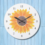 Aquarellblume Große Wanduhr<br><div class="desc">Sonnenblumen machen Freude! Genießen Sie den Tag mit dieser bezaubernden Blumenuhr mit einer originalen Aquarellsonne und einer einfachen Uhr.</div>